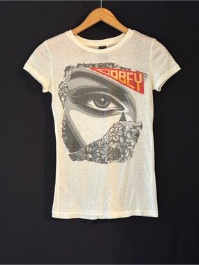 Obey Cream Short Sleeve Graphic Tee with Red Logo
